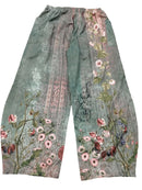 Plus size 1xl-5xl moda feminina floral impresso plissado perna larga calças de cintura alta feminino casual bolso solto calças compridas