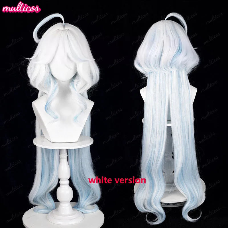 High Quality Focalors Wig Fontaine Furina Cosplay Wig Game Genshin Blue White Heat Resistant Synthetic Hair Anime Wigs + Wig Cap