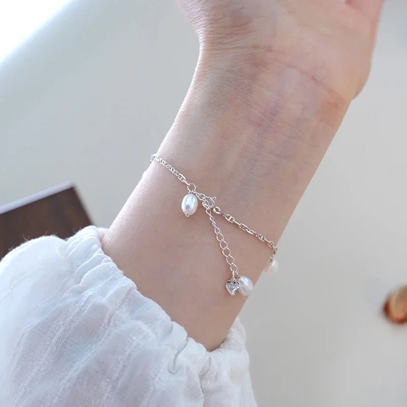 ASHIQI White Purple Natural Freshwater Pearl 925 Sterling Silver Bracelet for Girl Gifts Fashion Jewelry