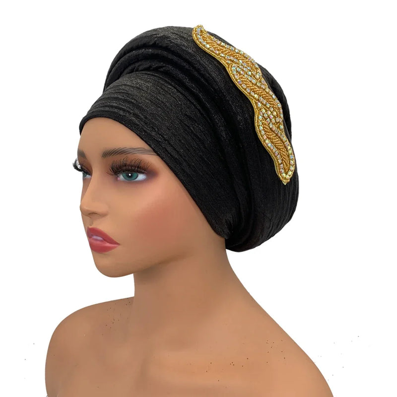 Brilhando africano headtie turbante boné feminino autogele nigeria festa de casamento chapelaria feminino cabeça wraps turbante mujer
