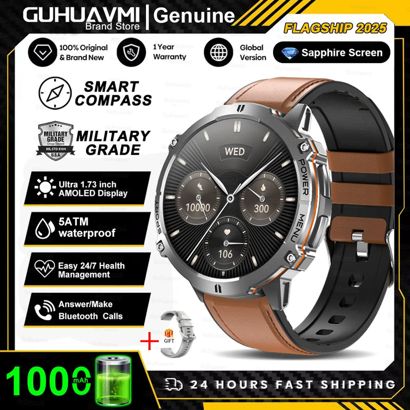 T-rex 3 grau militar 1000mah bateria relógio inteligente 10atm à prova dwaterproof água gps bússola altímetro chamada amoled masculino nadar esportes smartwatch