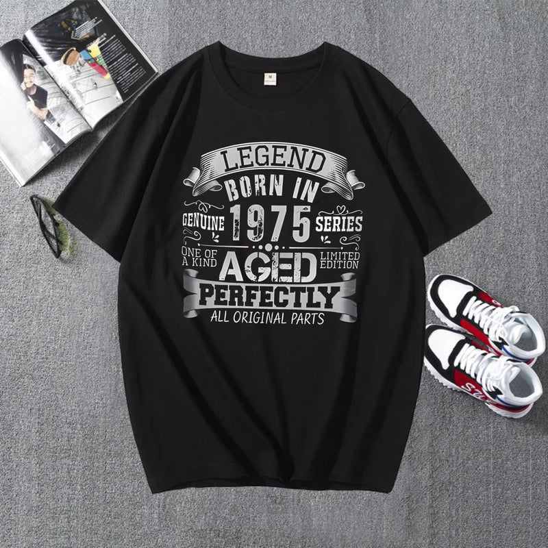 LEGEND BORN IN 1975 AGED Printed T-shirt Fun 50th Birthday Gift Personalized Short Sleeves Men Clothing Graphic Streetwear