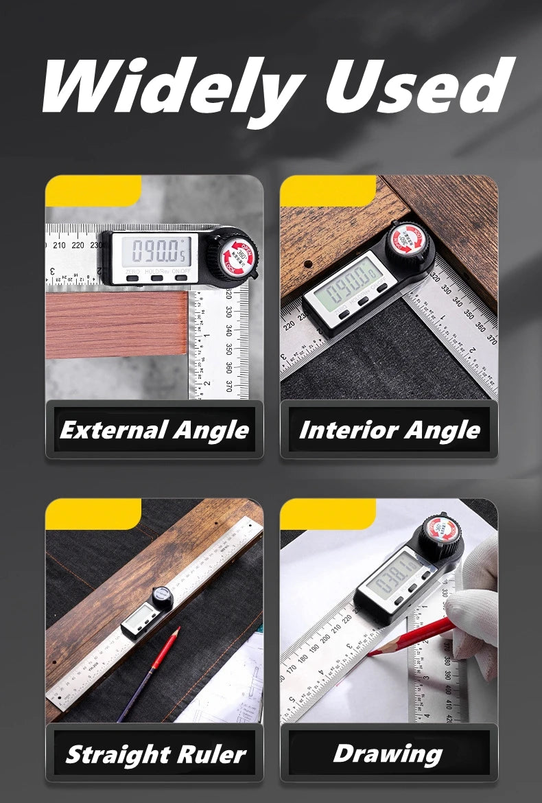 Escala detectora de régua de ângulo digital, 200/300/500mm, adequada para ferramentas de medição de marcenaria, ferramentas multifuncionais de alta precisão