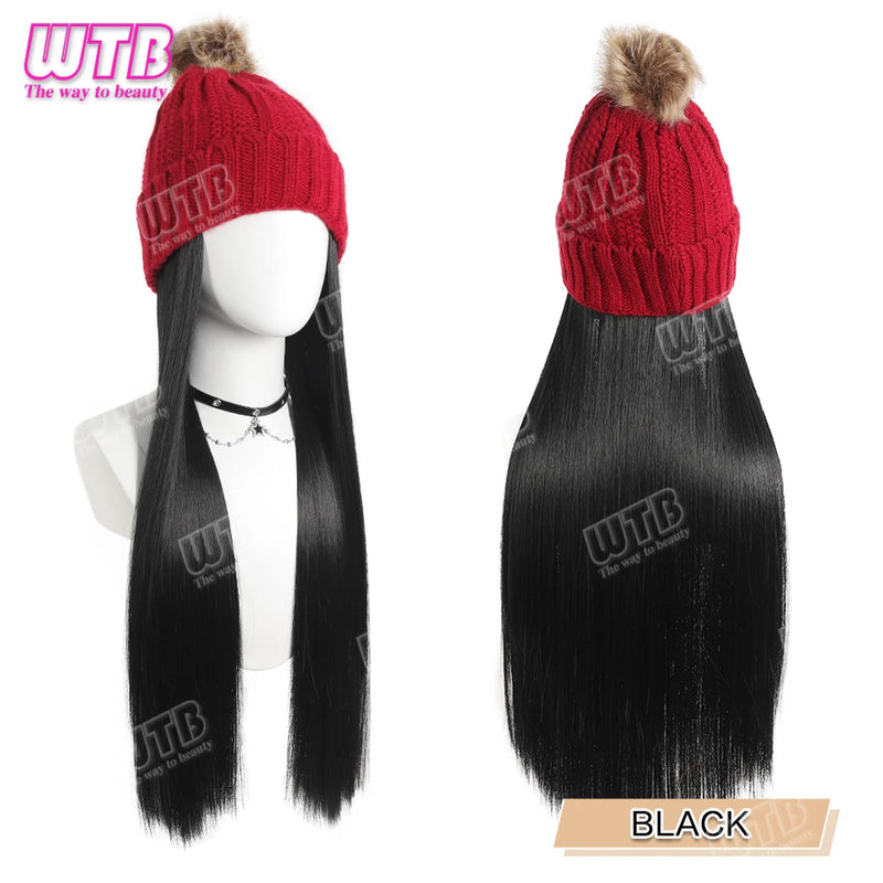 WTB Wavy Curly Hair Hat Wig Long Hair Black/Golden Beret Autumn Winter Hat Chemical Fiber Wig Hair Extensions Hair Accessories