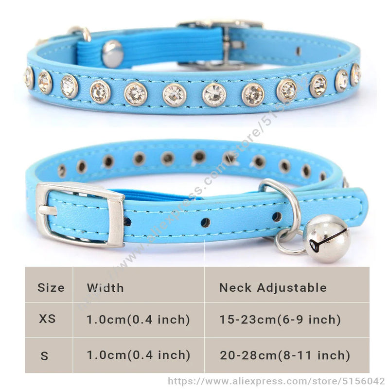 Shiny Rhinestone Pet Collar Safety Adjustable Cat Dog Collars With Bell Puppy Kitten Decoration Accessories Leather Flocking S