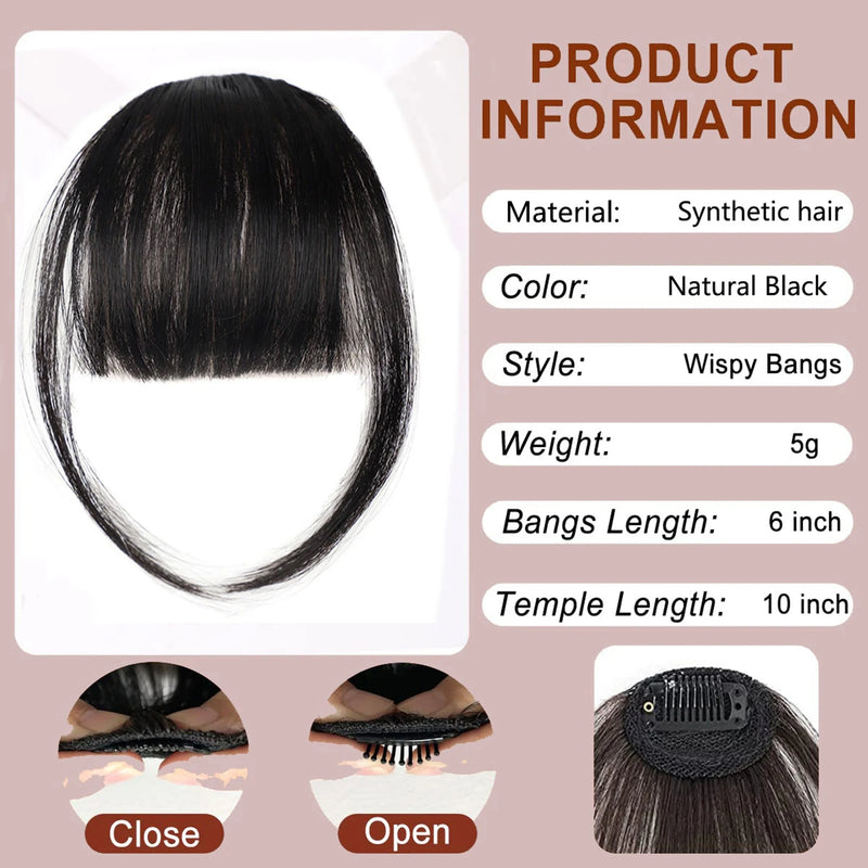 Clip In Bangs Brown Fake Bangs Extensions Wispy Clip on Air Bangs for Women Fringe with Temples Hairpieces Curved Bangs
