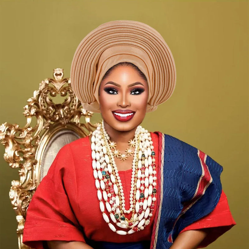Nigeria Head Ties Wedding Party Headgear Elegant African Headtie Turban Already Made Women's Auto Gele Female Head Wraps