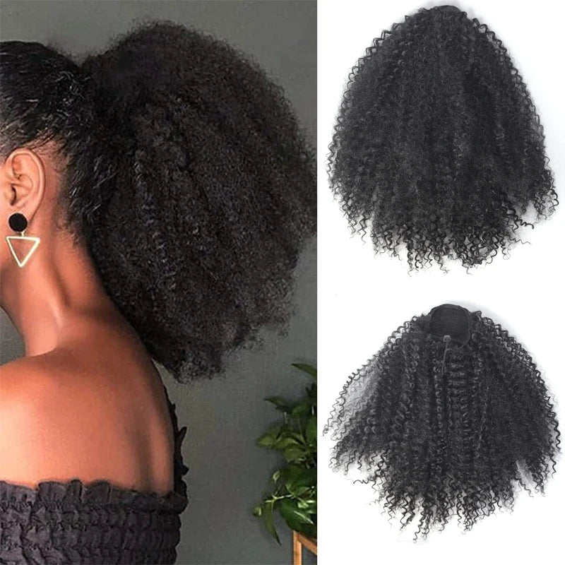 LUPU 12inch Afro Kinky Curly Ponytail Drawstring Ponytail  for Black Women Afro Puff Drawstring Ponytail