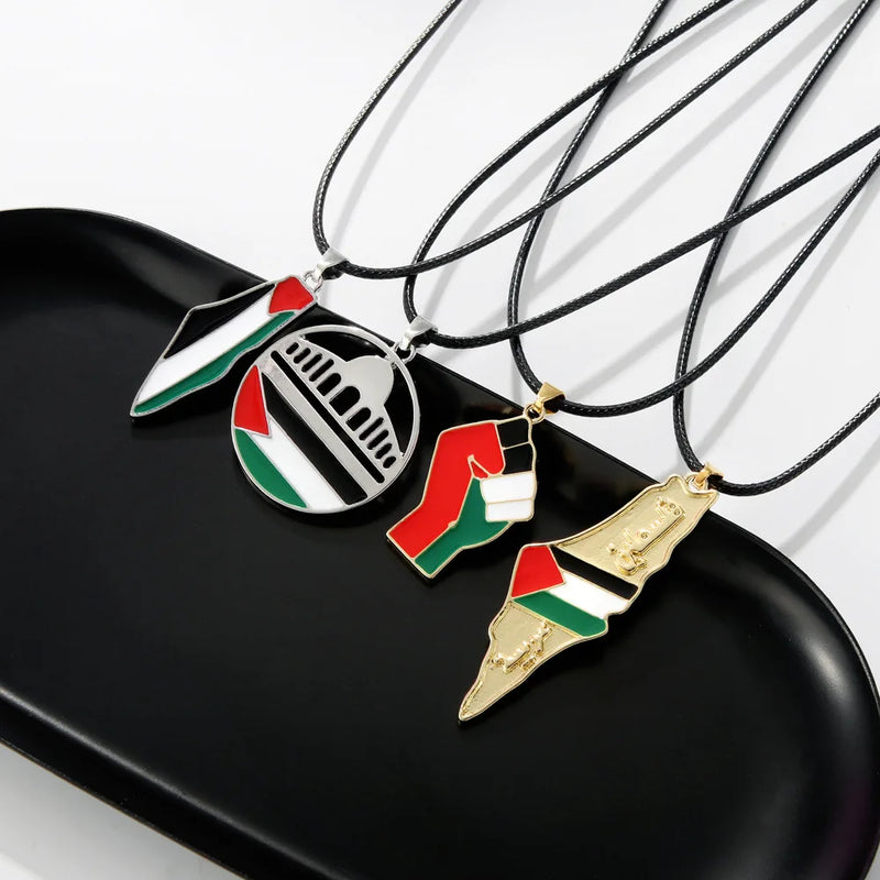 Meetvii Ethnic Free Arabic Fist Map Drop Glue Pendant Necklaces Personalized African Symbol Rope Chain Neck Jewelry Women Men