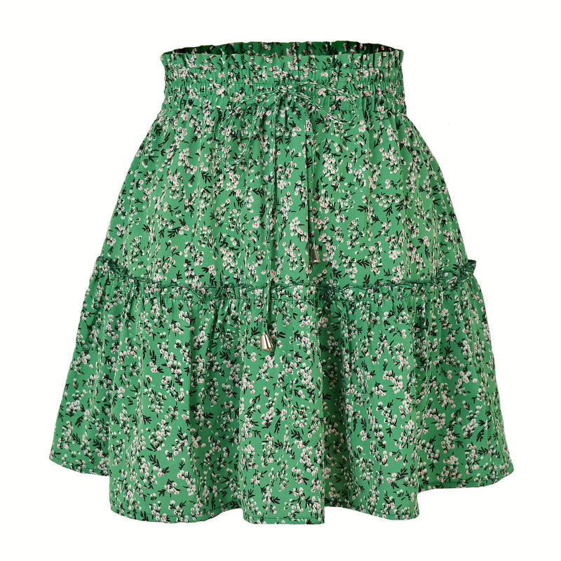 Women Floral Print A-Line Skirt Summer Lady High Elastic Wiast Little Daisy Vestidos LDY-WW4648