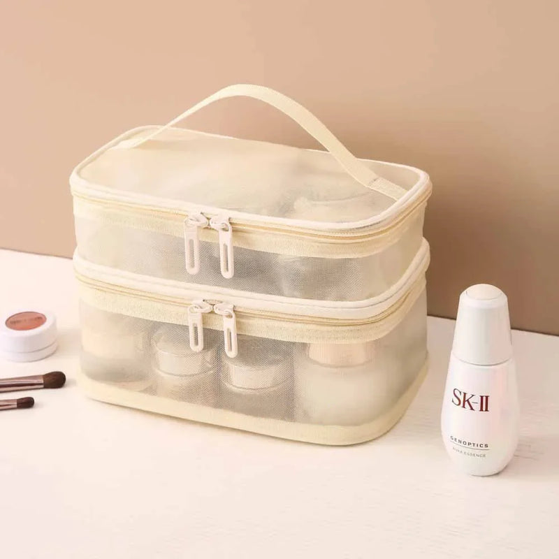 Women's Transparent Mesh Travel Cosmetic Bag Makeup and Toiletries Kit Storage Bag Make Up Organizer Bag