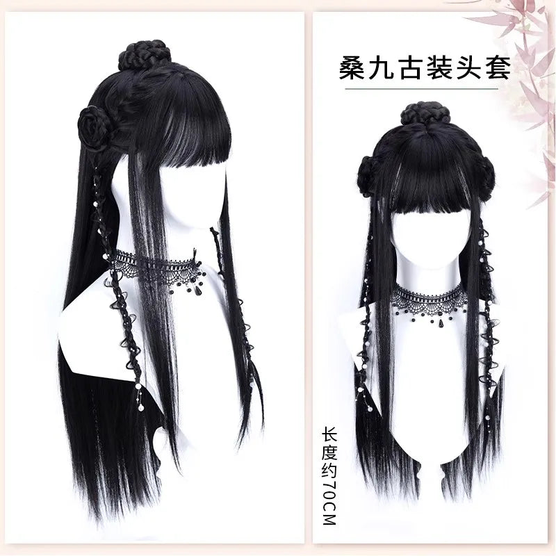 AOSI Synthetic Wei And Jin Style Warring States Robe Hanfu Wig Package Integrated Bun Back Pressed Back Hair Ancient Style