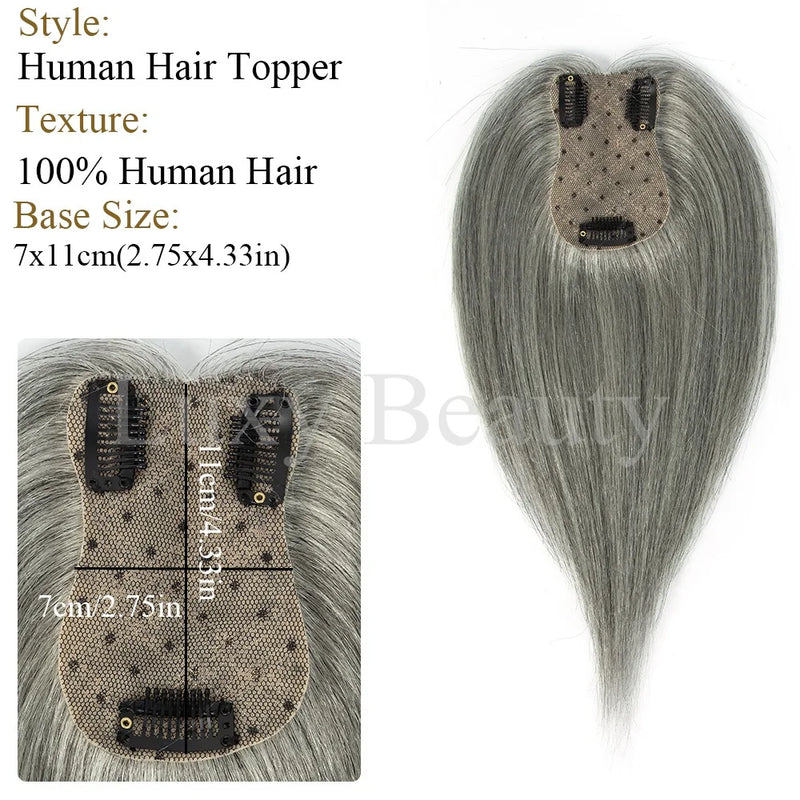 Topper de cabelo humano cinza para mulheres 100% grampo de cabelo humano em postiços natural preto loiro marrom grampo de cabelo em topper cabelo