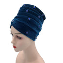 1 pc feminino veludo turbante bonnet diamantes africano aso oke headtie muçulmano cabeça envolve islâmico femme musulman lenço chapéu