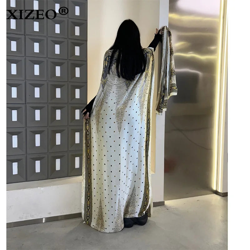 XIZEO vestidos africanos muçulmanos para mulheres dubai abaya gola redonda vestido kaftan com estampa de bolinhas, vestido maxi elegante, vestido maxi