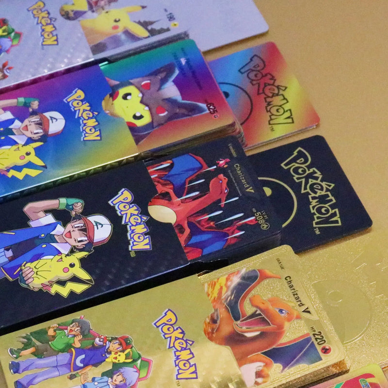 55PCS Pokemon Gold Foil Colorful Card Charizard Pikachu Arceus Silver Rainbow English VSTAR VMAX Card Gift