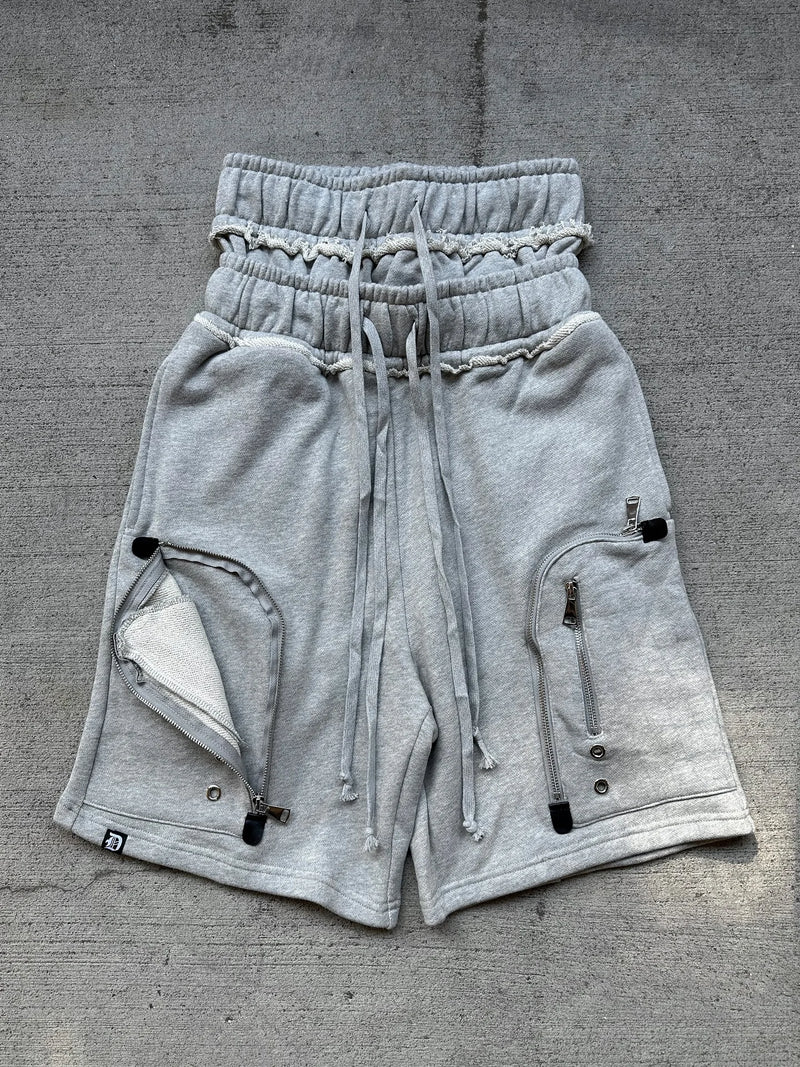 Fashion Double Waist Old Shabby Casual Shorts Mens Sports Gym Basketball Shorts Sweatpants Y2k Multi Pocket Zipper Jogging Short