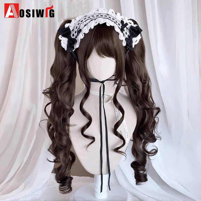 33Inch Synthetic Big wave long curly hair Milk Tea Green Lolita Wigs For Women Cosplay Wig With Bangs Halloween Daily Cosplay Us