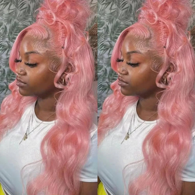30 Inch Pink Lace Front Wigs Synthetic Body Wave Hd Transparent Lace Frontal Wigs for Women Light Pink Colored Wig Pre Plucked