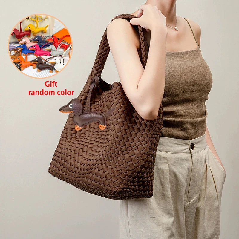 High Quality Handmade Woven Bags Ladies Neoprene Top-handle Shoulder Bag Travel Shopper Hobo Tote Bag with Purses for Women