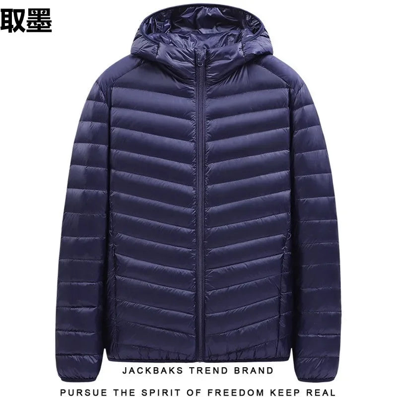 Hooded Cotton-Padded Men's Coat For Autumn Winter Plus Size Loose-Fit Cropped Stand Collar Lightweight Casual Warm Feather Jacke