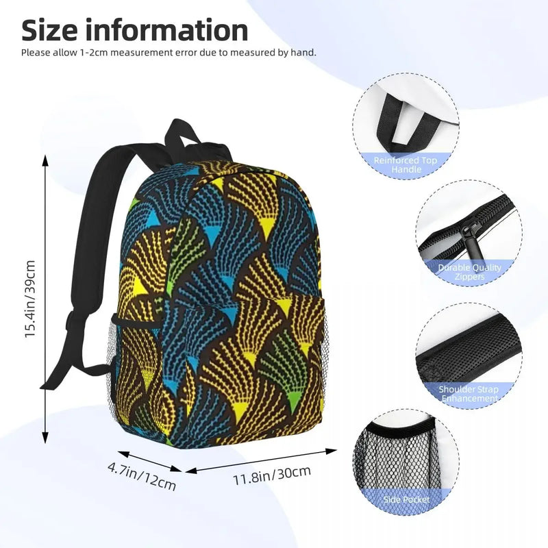 African Ankara Wax Print Backpack Student Boys Girls BookBag Kids School Bag Laptop Shoulder Bags for Men Women