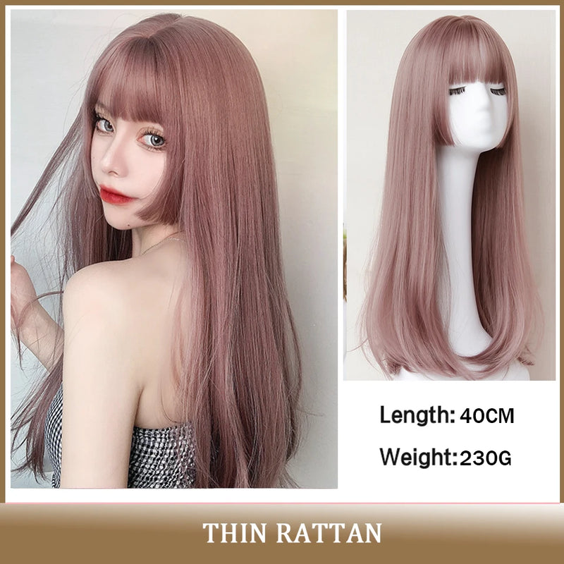 AOSI  20 Inch Fruit Green Long Straight Hair With Bangs Synthetic Heat-resistant Long Straight Hair Cos Wig