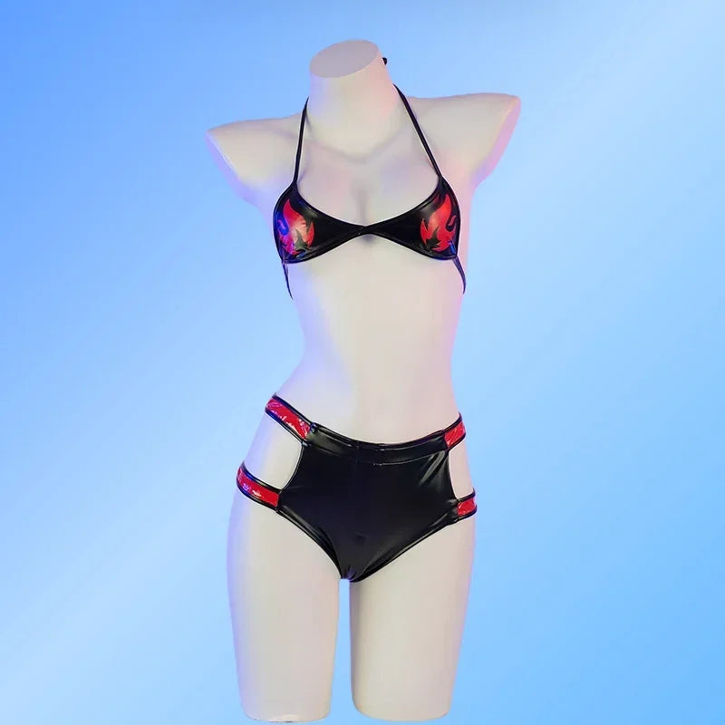 Meninas quentes conjunto de biquíni couro fetiche engrenagem cosplay roupa interior camisola role play roupas estudante lingerie fantasia erótica wear