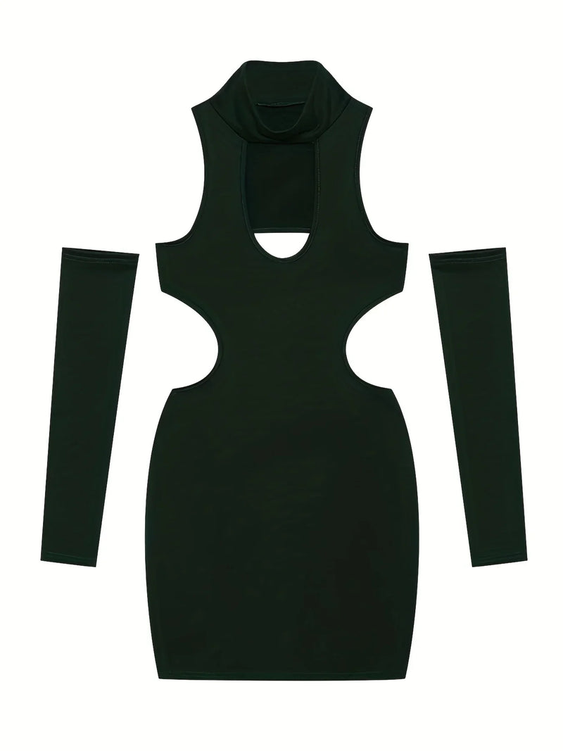 Spring Summer New European and American Solid Color Sexy Hollow Hanging Neck Tight Wrapped Hip Dress