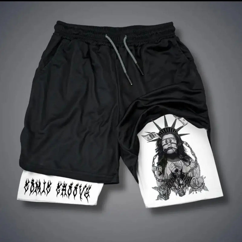 2025 calças de praia de verão masculinas tendência esportes anime impresso casual shorts duplos