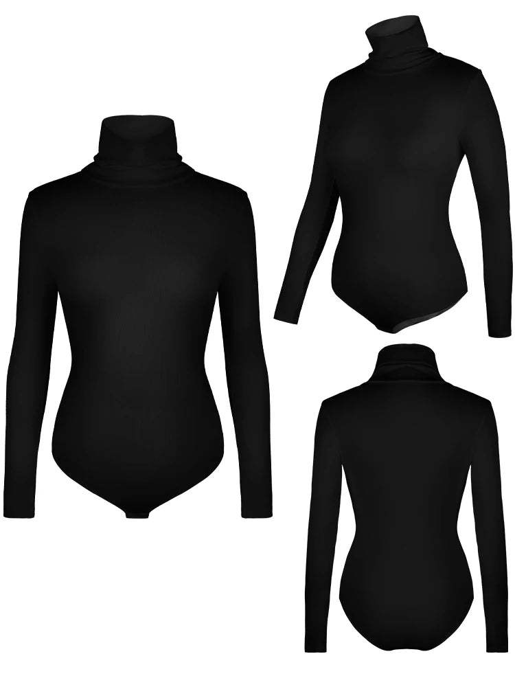 Body feminino de gola alta, manga comprida, modelador de barriga, controle de barriga, modelador de corpo, roupa de rua feminina, roupas quentes, outono inverno