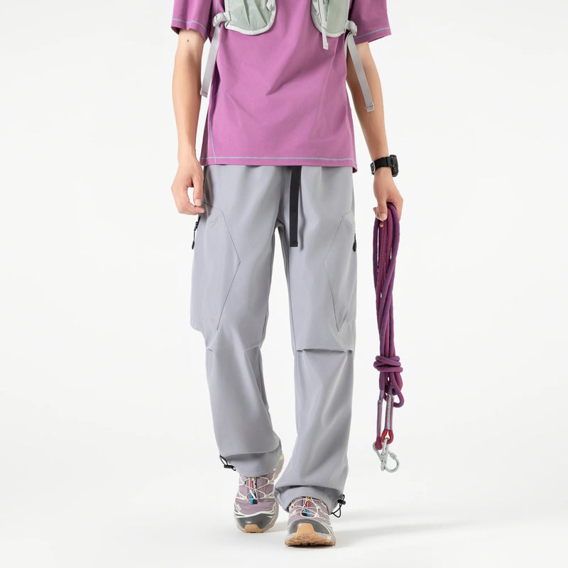 Calças de trabalho ao ar livre com design emendado estilo americano, calças compridas masculinas, calças largas soltas, calças esportivas casuais de perna reta