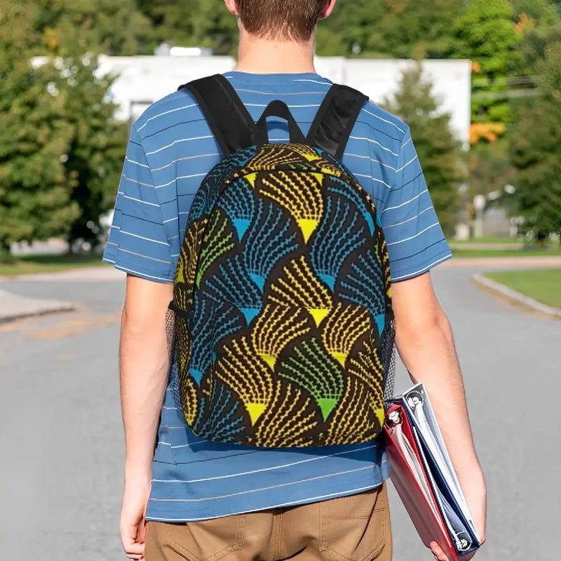 African Ankara Wax Print Backpack Student Boys Girls BookBag Kids School Bag Laptop Shoulder Bags for Men Women