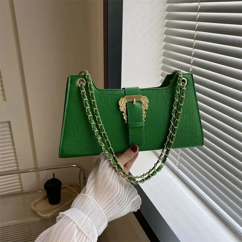 2024 Luxury Women's Chic Underarm Bags New Fashion Crocodile Pattern Chain Shoulder Bags Handbags Clutch Blue Green Armpit Bags