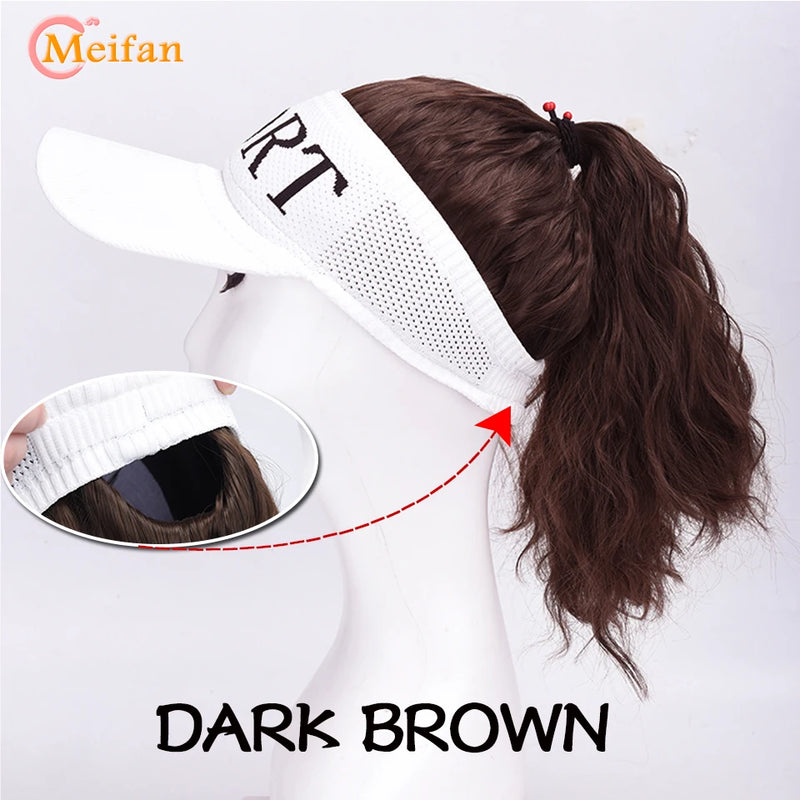 MEIFAN Synthetic Natural Fake Hair Ponytail Extension Wig wiht Hat Travel Beach Shade Baseball Cap All-in-one Easy Wear Hat Wig