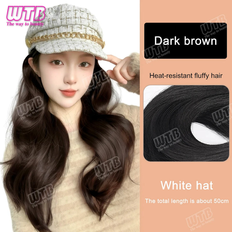 WTB Wavy Curly Hair Hat Wig Long Hair Black/Golden Beret Autumn Winter Hat Chemical Fiber Wig Hair Extensions Hair Accessories