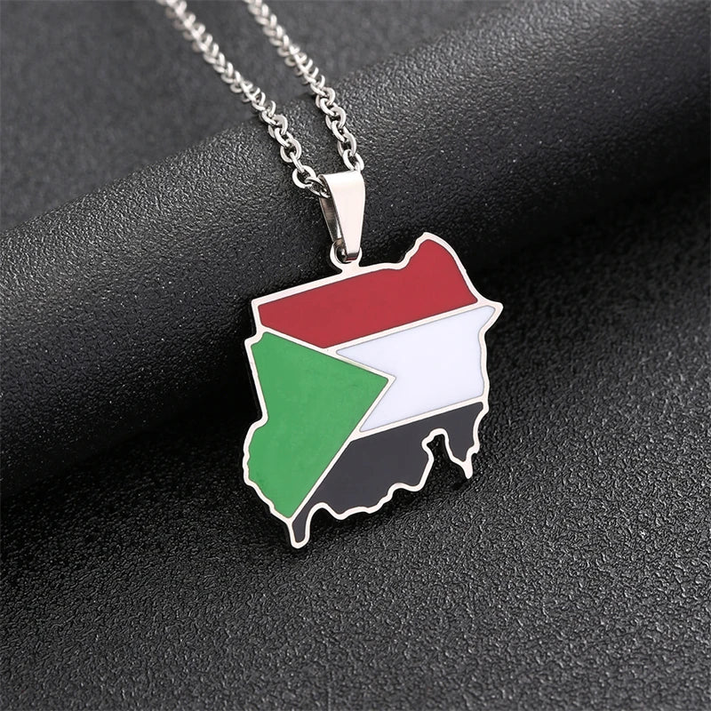 The Republic of South Sudan Map Flag Pendant Necklaces Silver Color/Gold Color Enamel Jewelry South Sudanese Maps Ethnic Gifts