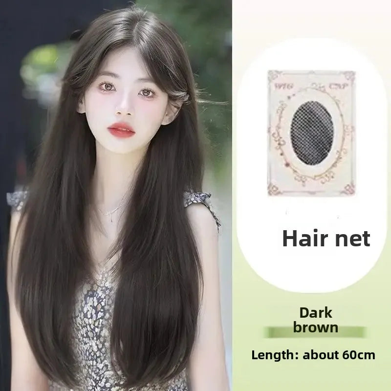 Asian Women's Gradient Highlighted Straight Hair Wig Front Lace American Retro Style Dyeing Chic Golden Brown Middle Part