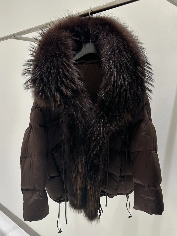 OFTBUY Thick Warm White Duck Down Coat Waterproof Parka 2025 New Oversized Raccoon Fur Collar Winter Puffer Hooded Jacket Women