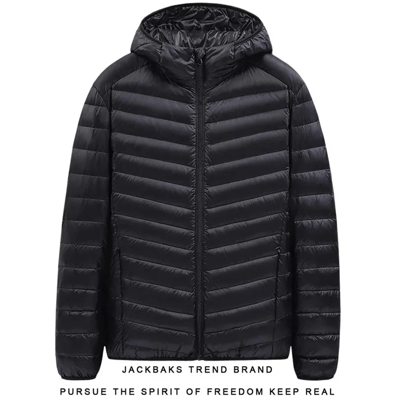 Hooded Cotton-Padded Men's Coat For Autumn Winter Plus Size Loose-Fit Cropped Stand Collar Lightweight Casual Warm Feather Jacke