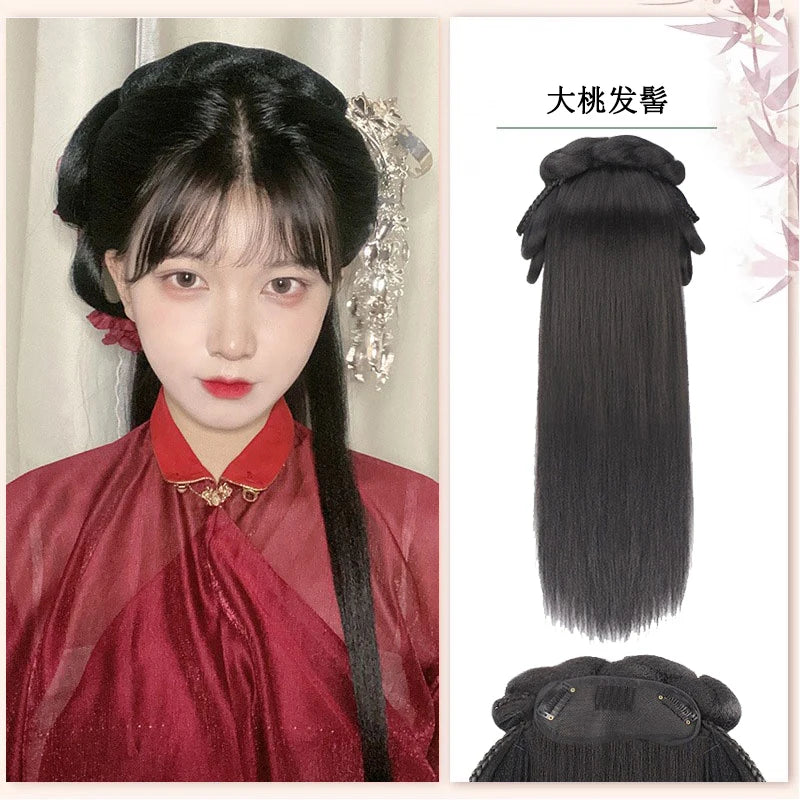 AOSI Synthetic Wei And Jin Style Warring States Robe Hanfu Wig Package Integrated Bun Back Pressed Back Hair Ancient Style