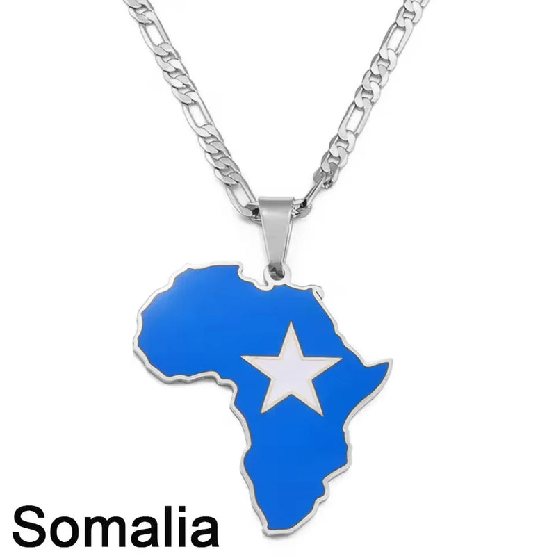 Anniyo 3.8CM Hip-hop South Sudan/Côte d'Ivoire/South Africa Map Flag and Africa Pendant Necklaces for Women Men Jewelry