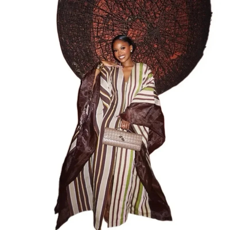 Dashiki African Dresses for Women Summer Fashion African V-neck Long Sleeve Plus Size Long Maxi Dress Kaftan Abaya Dress Outfits