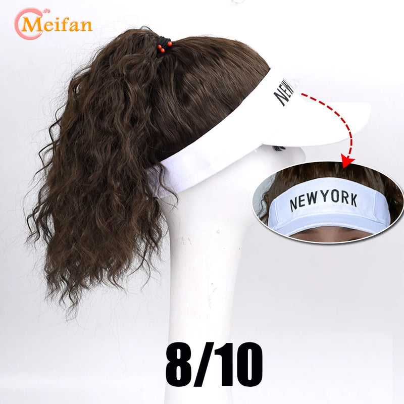 MEIFAN Synthetic Natural Fake Hair Ponytail Extension Wig wiht Hat Travel Beach Shade Baseball Cap All-in-one Easy Wear Hat Wig