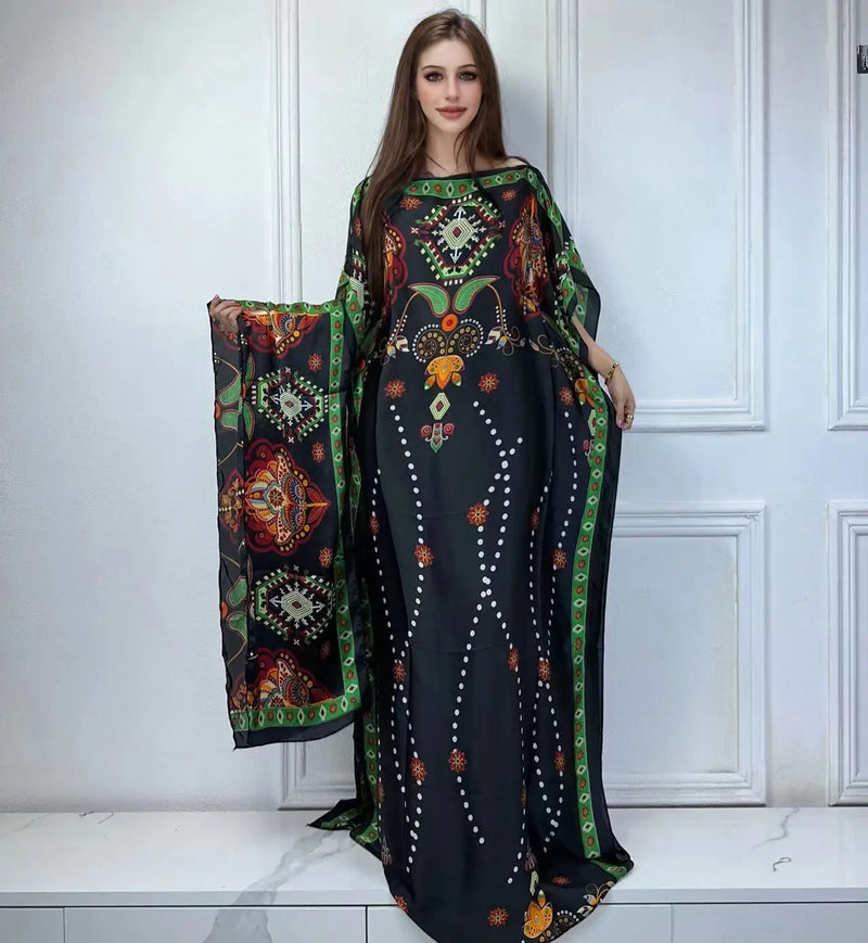 Winyi africano muçulmano senhora verão boho moda impresso kaftan vestido de férias solto streetwear abaya com cinto vestido de praia