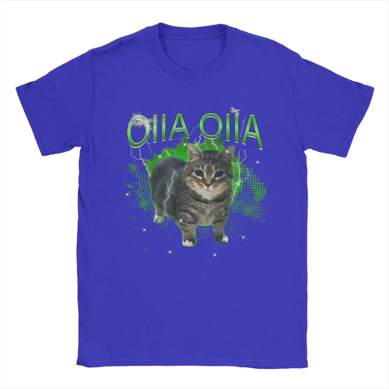 Spinning Cat OIIA OIIA Electric Meme Cat OIIAA T Shirts for Men Pure Cotton T-Shirts O Neck Tees Short Sleeve Tops Birthday Gift