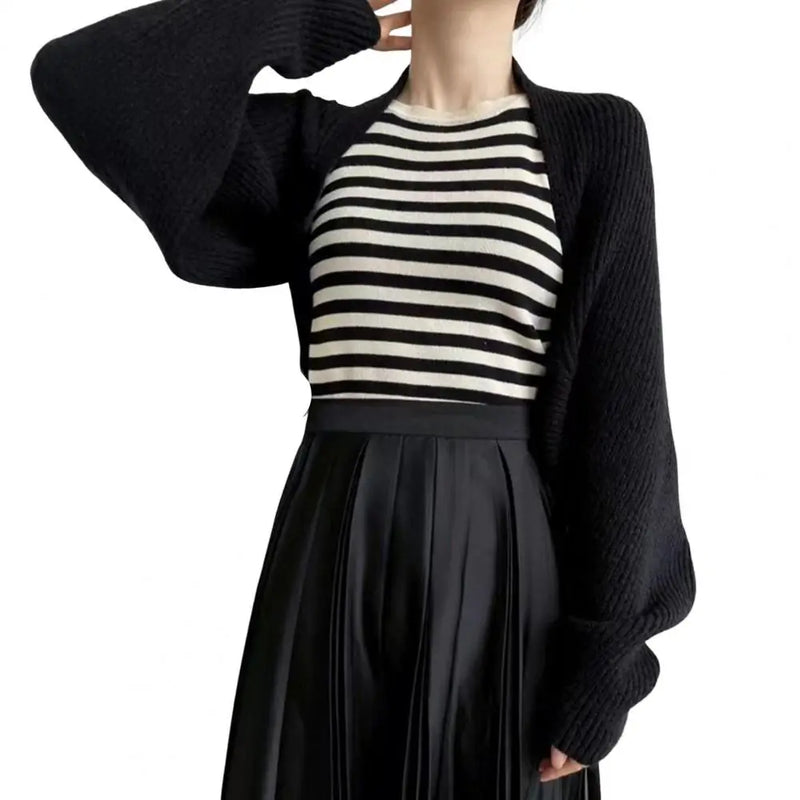 Women Knitting Coat Short Style Shawl Coat Knitted Cardigan Shawl Loose Bat Sleeves Solid Color Autumn Winter Wear