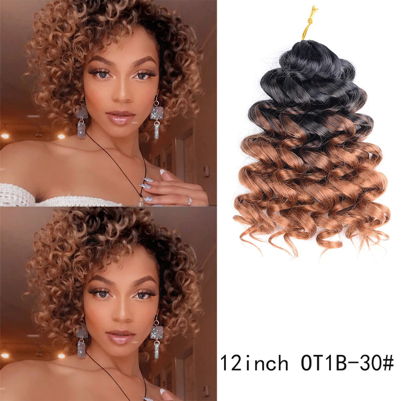 12Inch Water Wavy Synthetic Crochet Hair Ombre Hawaii Afro Curls Braiding Hair Extensions For Women Ocean Wave Hair