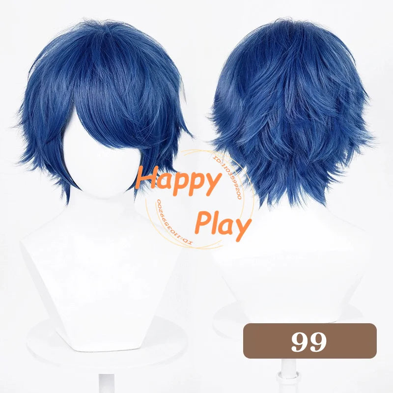 Synthetic Layered 32cm Short Anime Cosplay Wig Blue Purple Series Heat Resistant Hair For Men Women Halloween Anime Cosplay Wigs