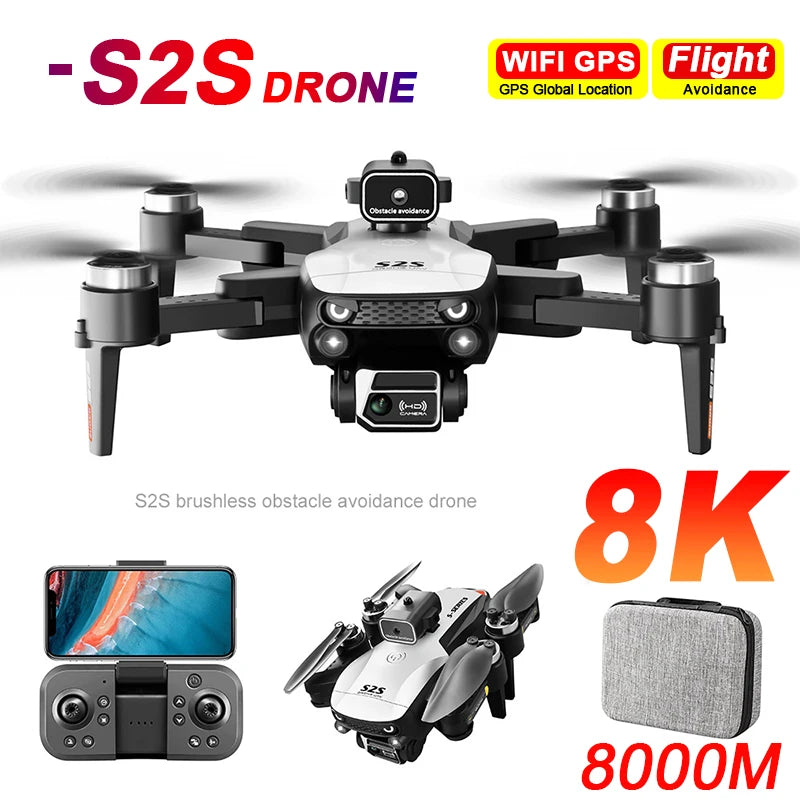S2S Mini Drone 4k 8K HD Câmera para evitar obstáculos Fotografia aérea Motor sem escova Dobrável Rc Quadcopter Brinquedo infantil